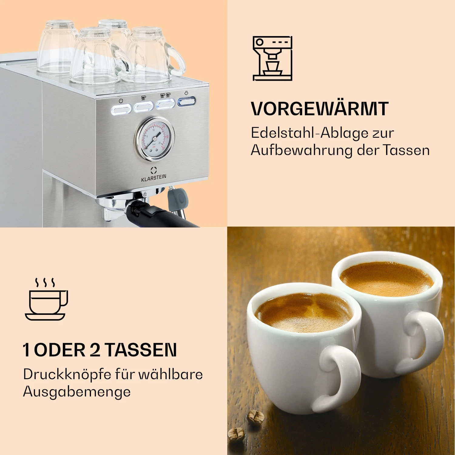 Pausa Espressomaker 1350 Watt 20 Bar Druck Wassertank: 1,4 Liter Edelstahl – Bild 4