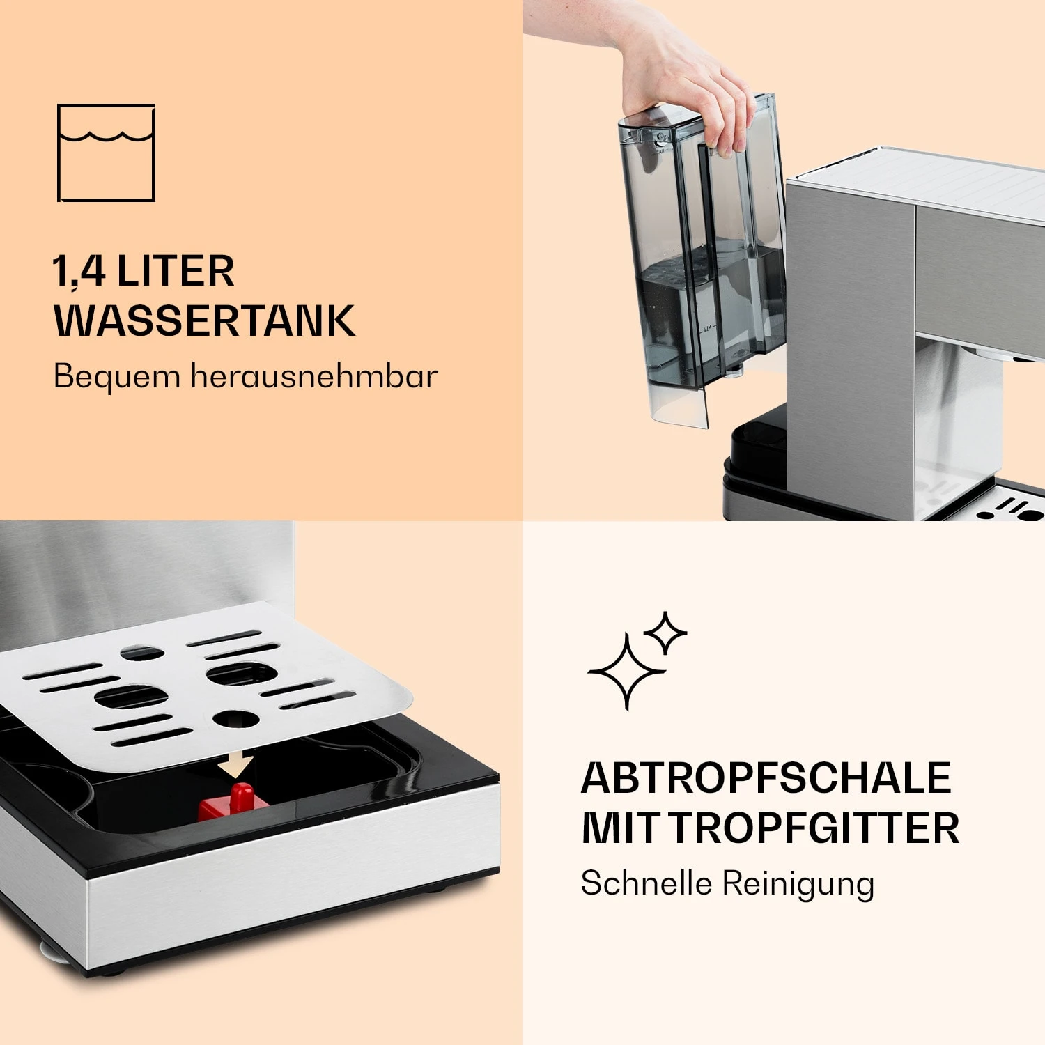 Pausa Espressomaker 1350 Watt 20 Bar Druck Wassertank: 1,4 Liter Edelstahl – Bild 7