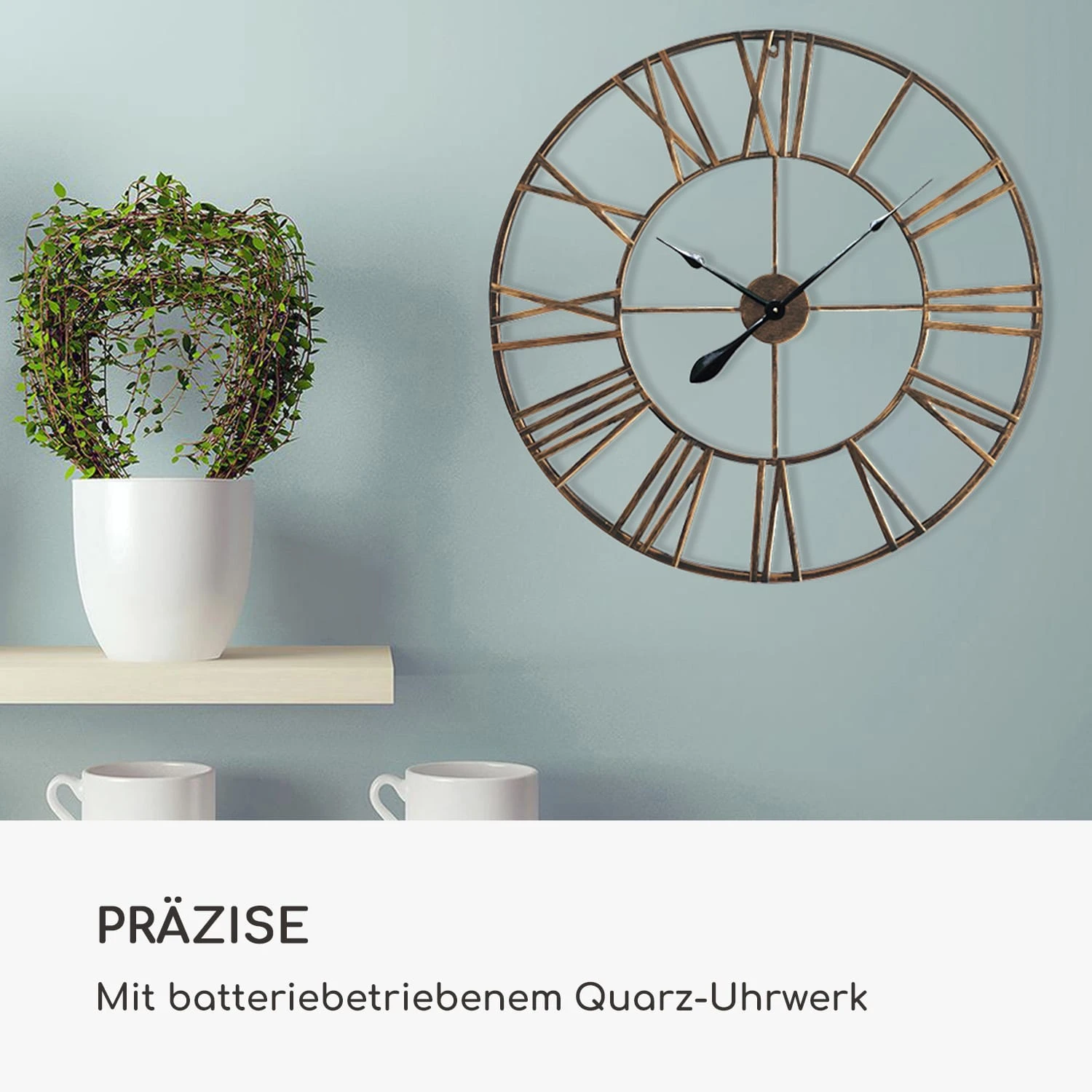 Queensway 80 Wanduhr Metallrahmen Geräuschlos Ø 76 Cm – Bild 5