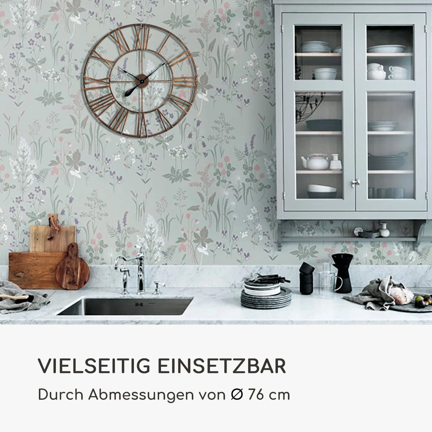 Queensway 80 Wanduhr Metallrahmen Geräuschlos Ø 76 Cm – Bild 6