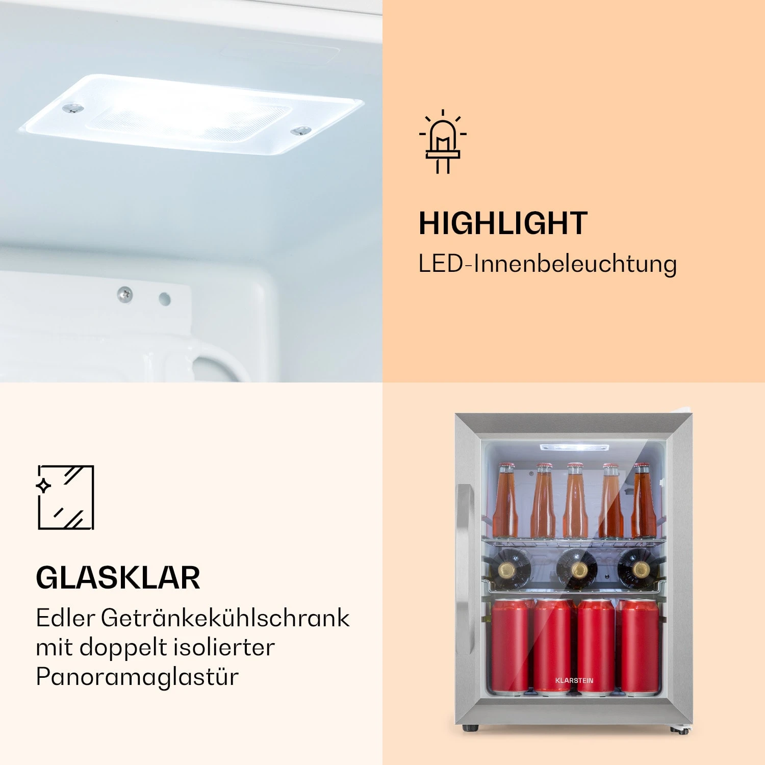 Beersafe M Crystal White Kühlschrank 33 Ltr 2 Böden Glastür Edelstahl – Bild 4