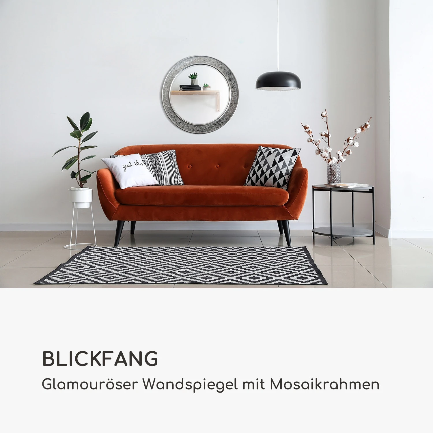 Cheyne Wandspiegel Holzrahmen Rund Ø 60 Cm Mosaik-Design – Bild 2