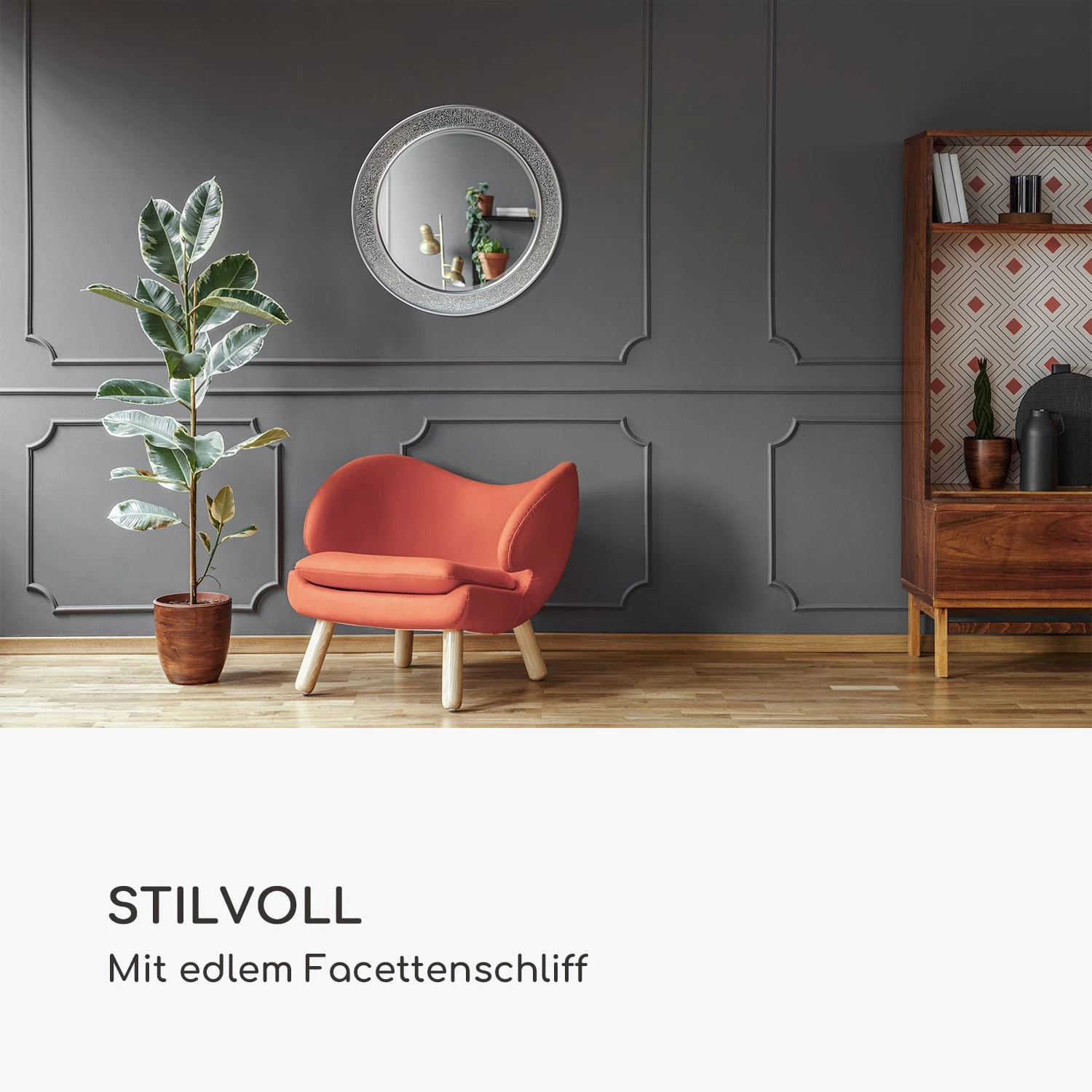 Cheyne Wandspiegel Holzrahmen Rund Ø 60 Cm Mosaik-Design – Bild 3