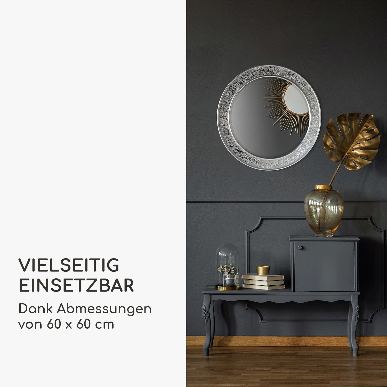 Cheyne Wandspiegel Holzrahmen Rund Ø 60 Cm Mosaik-Design – Bild 4