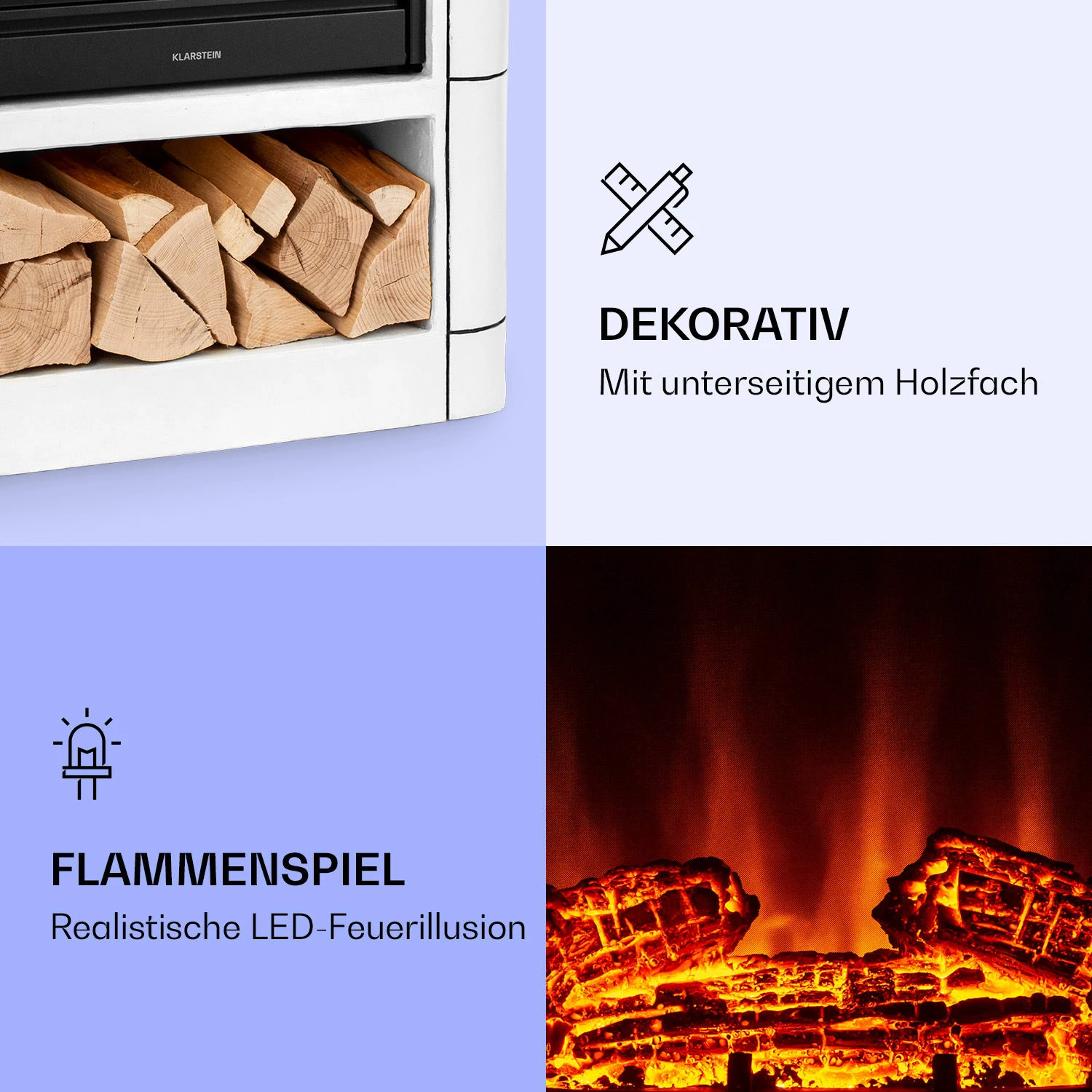 Dukono Elektrokamin 1800 W LED-Flammen Heizlüfter Timer Holzfach – Bild 3