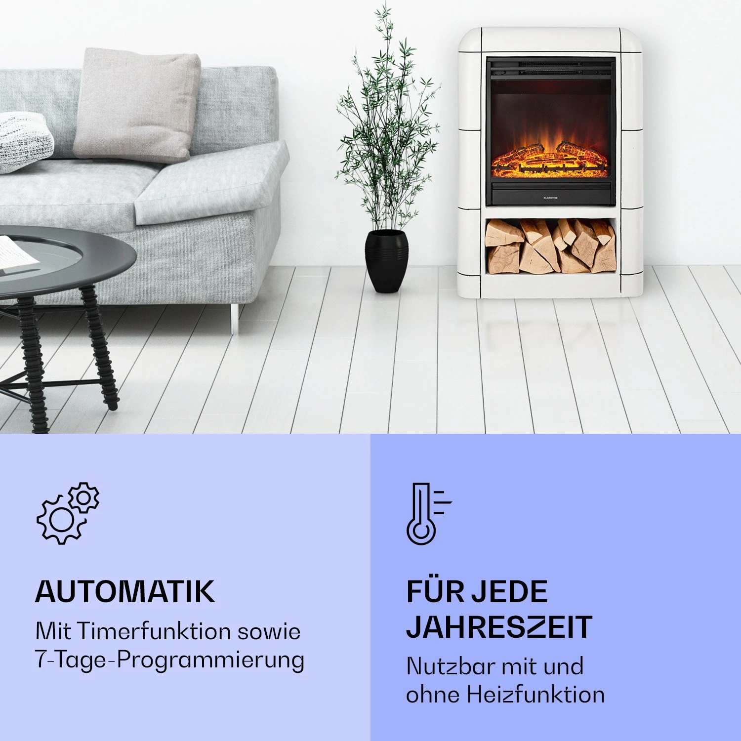 Dukono Elektrokamin 1800 W LED-Flammen Heizlüfter Timer Holzfach – Bild 6