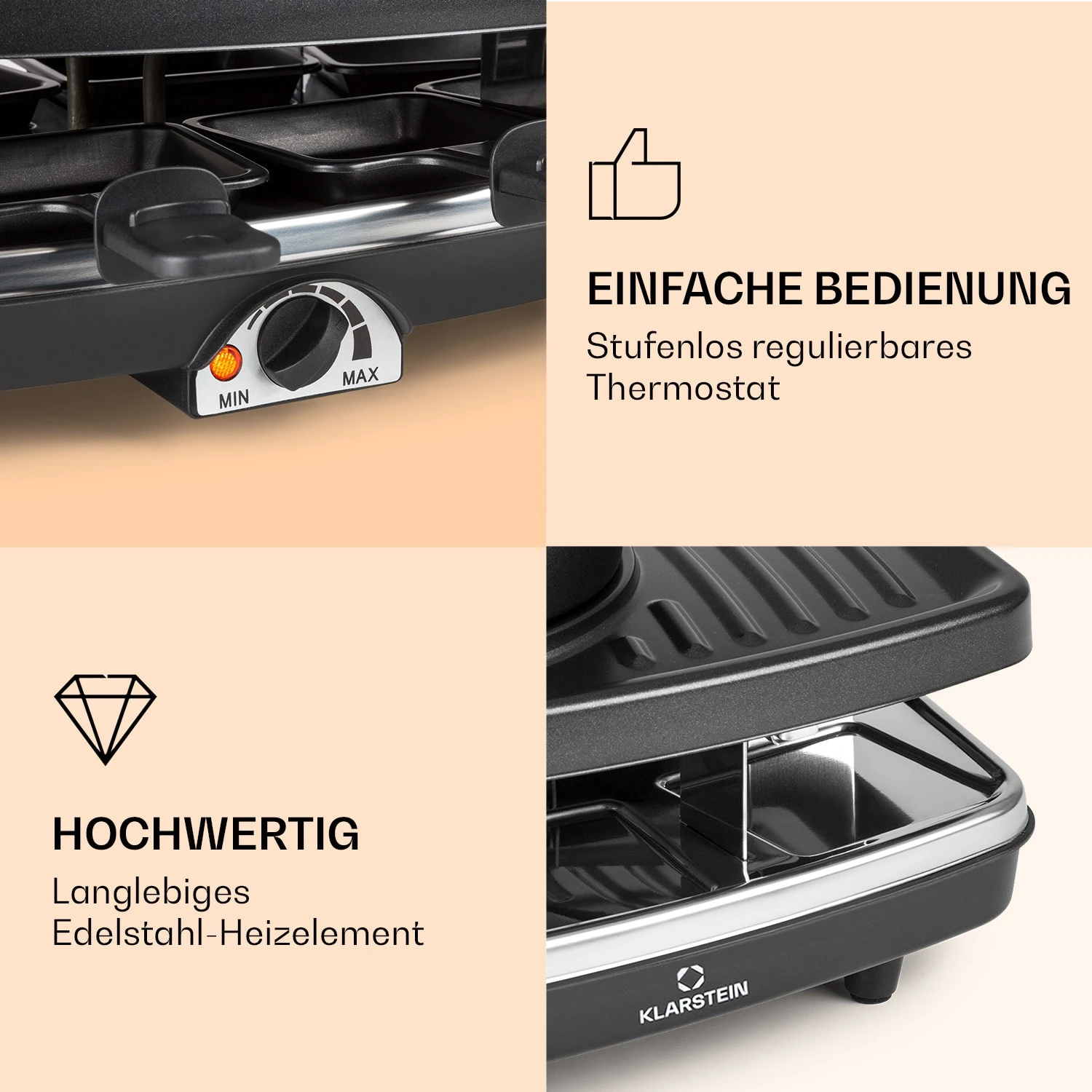 Entrecote 2-in-1 Raclette-Grill & Fondue Naturstein 1100W 8 Personen – Bild 4