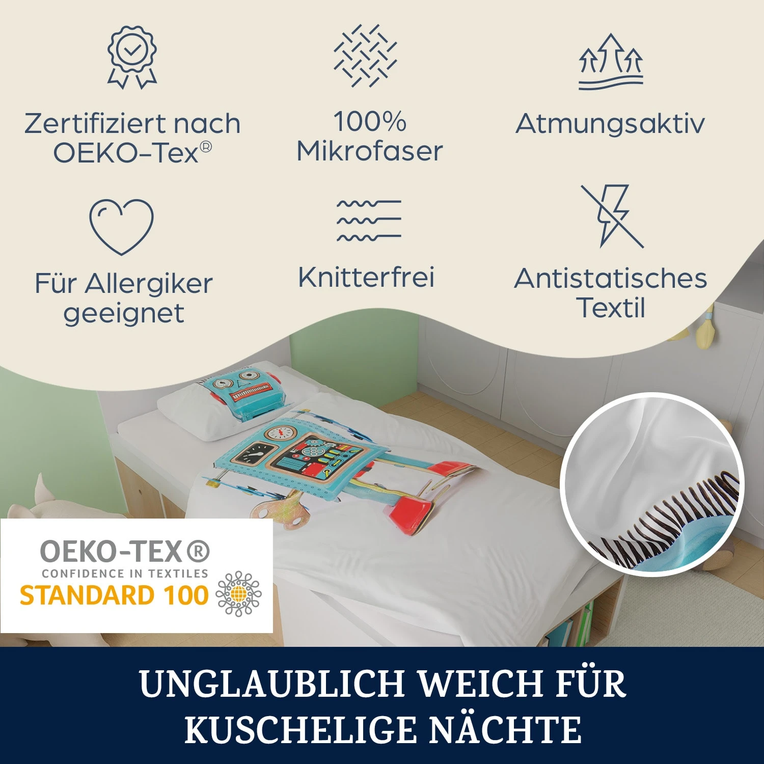 Soft Wonder Kids-Edition Bettwäsche 140 X 200 Cm 65 X 65 Cm Atmungsaktiv Mikrofaser – Bild 2