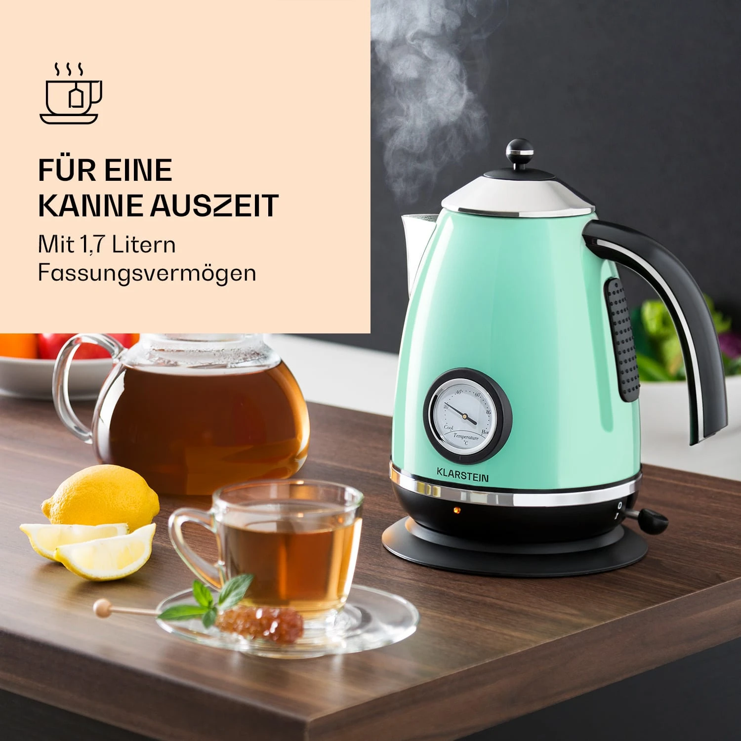 Aquavita Chalet Wasserkocher 1,7 Liter 2200 Watt Temperaturanzeige Edelstahl – Bild 4