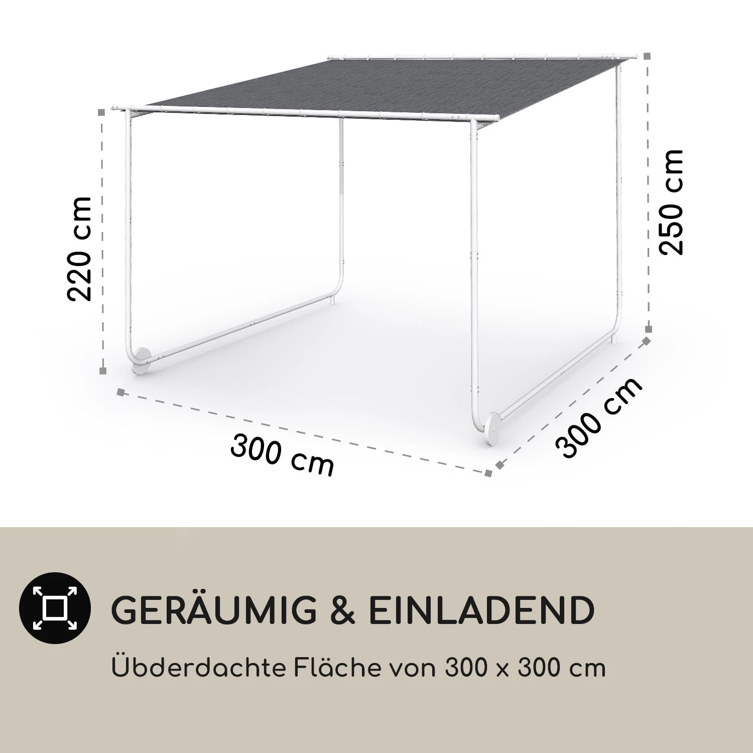 Nantes Pavillon Gazebo Sonnendach 3x3m Polyester Stahlrahmen UV50+ Bodenrollen – Bild 4