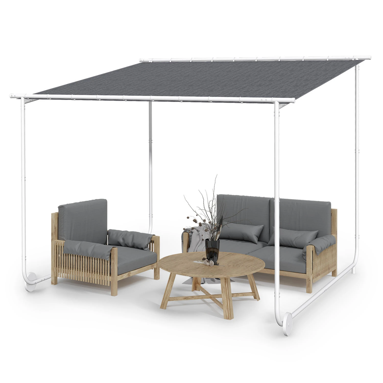Nantes Pavillon Gazebo Sonnendach 3x3m Polyester Stahlrahmen UV50+ Bodenrollen