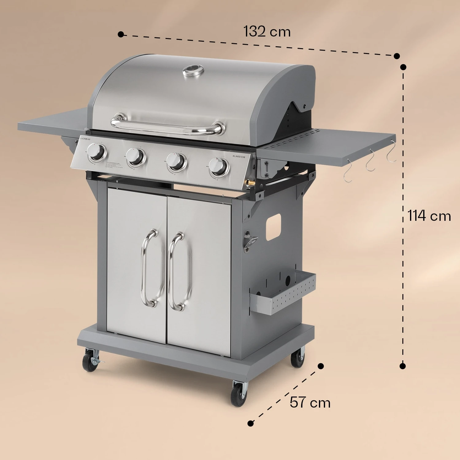 Lucifer 4 Gasgrill 4 X 3,6 KW Brenner 69x45cm Grill Edelstahl Mobil – Bild 8