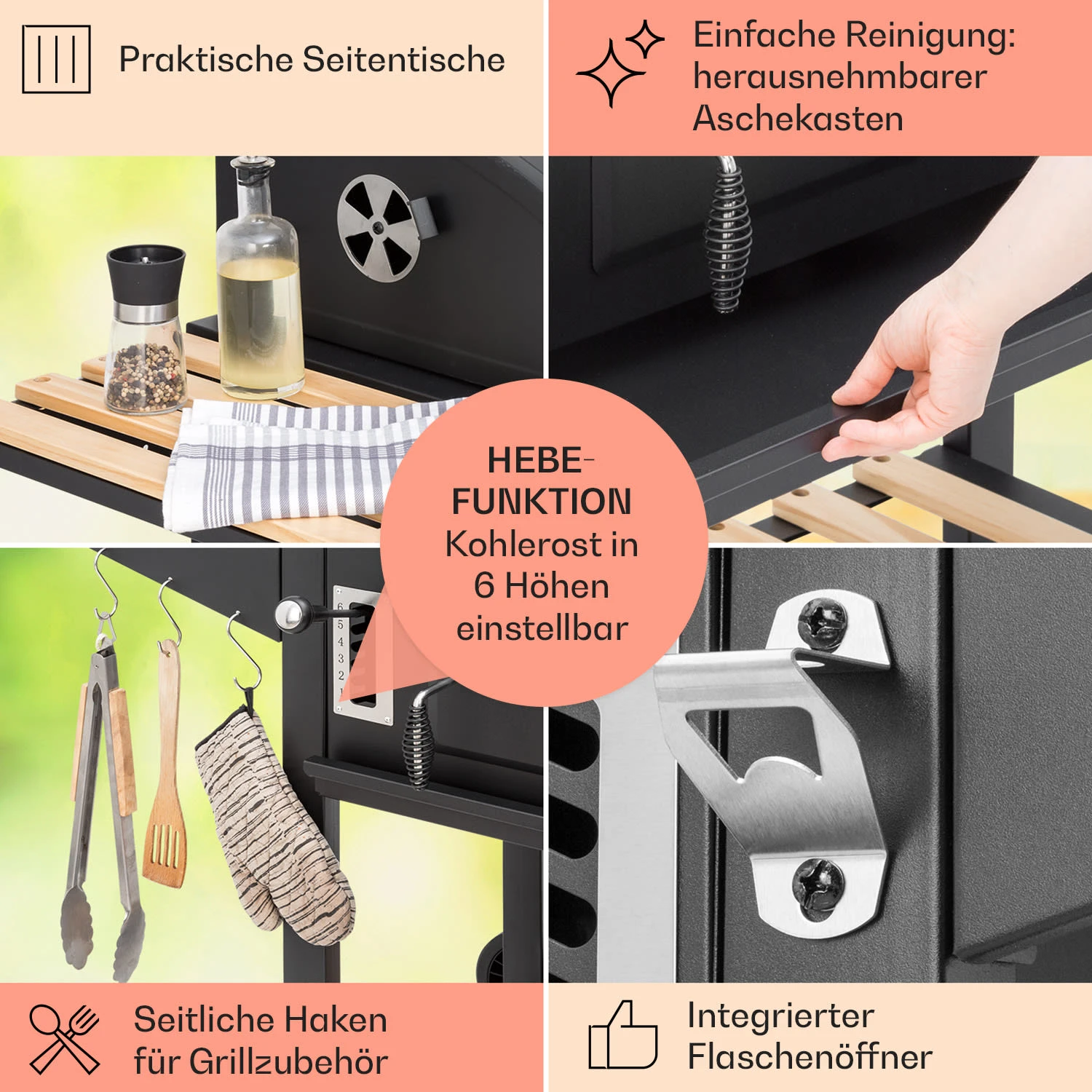 Aberdeen Double Holzkohlegrill Smoker Thermometer 2 Seitentische Mobil – Bild 6