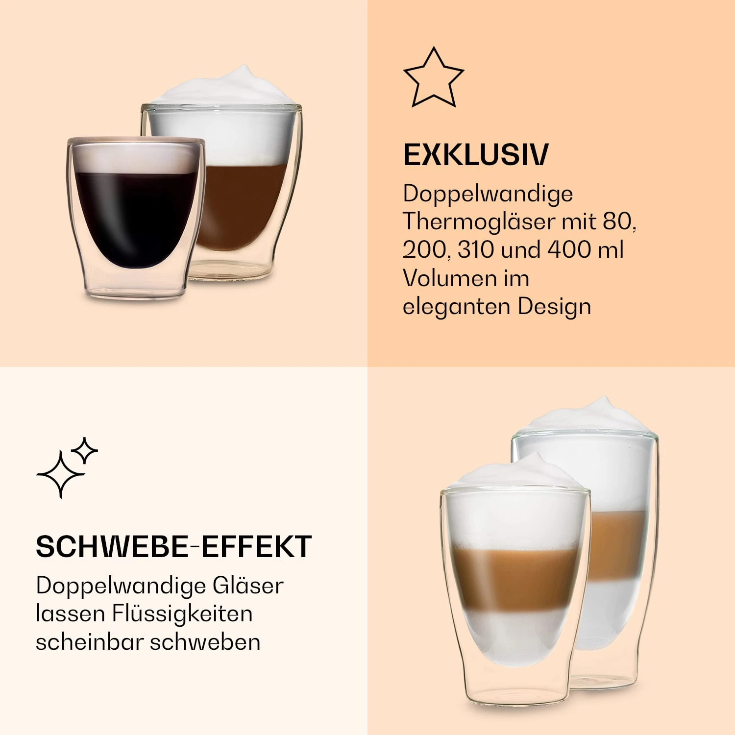 DUOS Doppelwandiges Glas | Thermoglas | 80, 200, 310, 400 Ml | Trinkglas | Espressoglas, Teeglas, Shotglas | Für Heiße Und Kalte Getränke | Borosilikatglas| Hitze- Und Kältebeständig | Handgemacht | Spülmaschinenfest | Schwebe-Effekt – Bild 5
