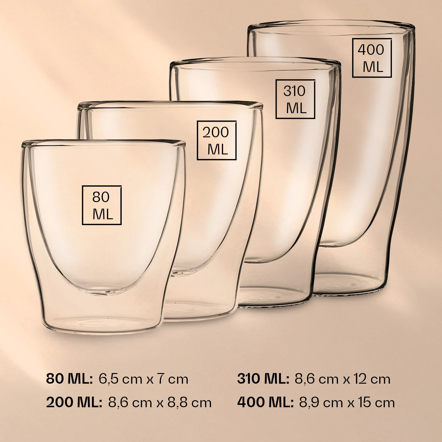DUOS Doppelwandiges Glas | Thermoglas | 80, 200, 310, 400 Ml | Trinkglas | Espressoglas, Teeglas, Shotglas | Für Heiße Und Kalte Getränke | Borosilikatglas| Hitze- Und Kältebeständig | Handgemacht | Spülmaschinenfest | Schwebe-Effekt – Bild 6