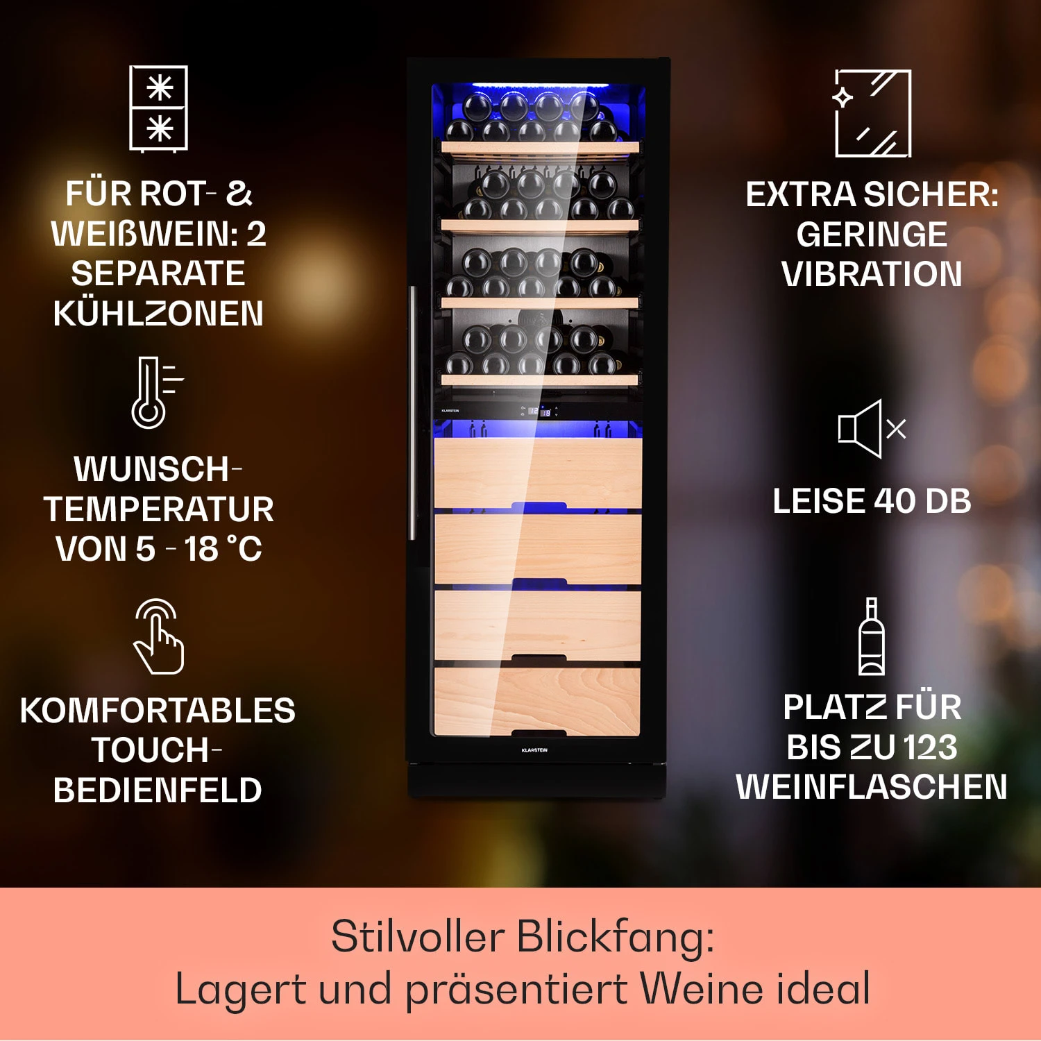 Barossa 123 Duo Weinkühlschrank 123 Fl 226 Ltr 2 Zonen Touch-Steuerung – Bild 2