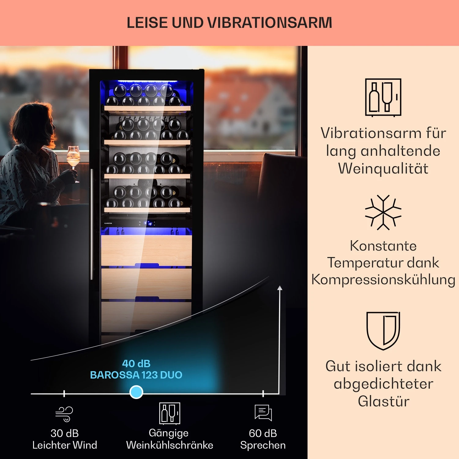 Barossa 123 Duo Weinkühlschrank 123 Fl 226 Ltr 2 Zonen Touch-Steuerung – Bild 4