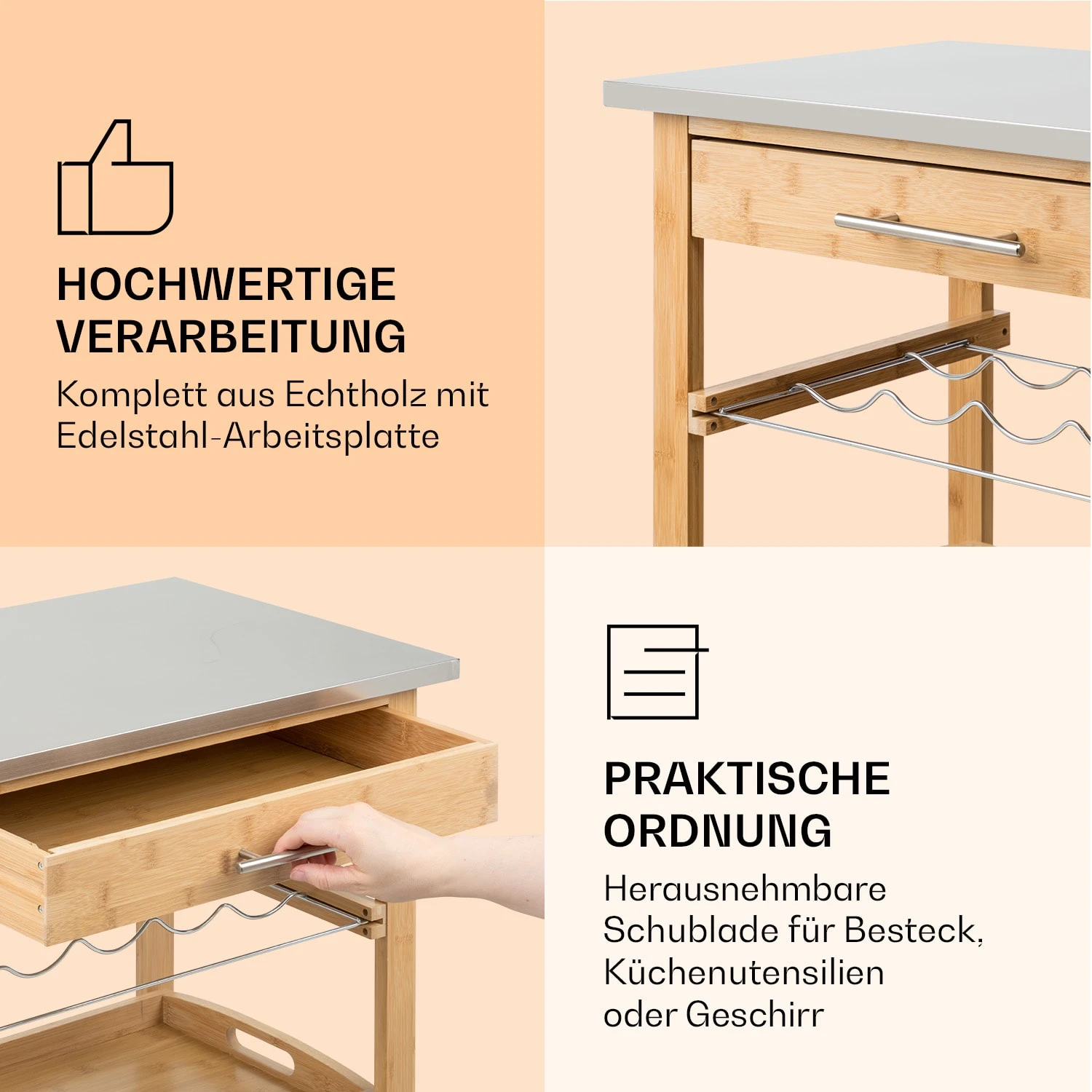 Vermont Servierwagen Küchenwagen 5 Etagen Holz Edelstahl Mobil – Bild 5