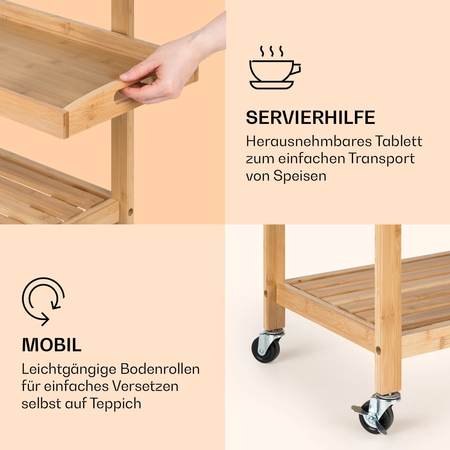 Vermont Servierwagen Küchenwagen 5 Etagen Holz Edelstahl Mobil – Bild 6