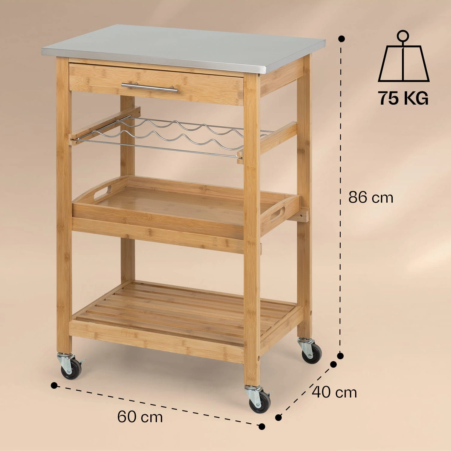 Vermont Servierwagen Küchenwagen 5 Etagen Holz Edelstahl Mobil – Bild 7