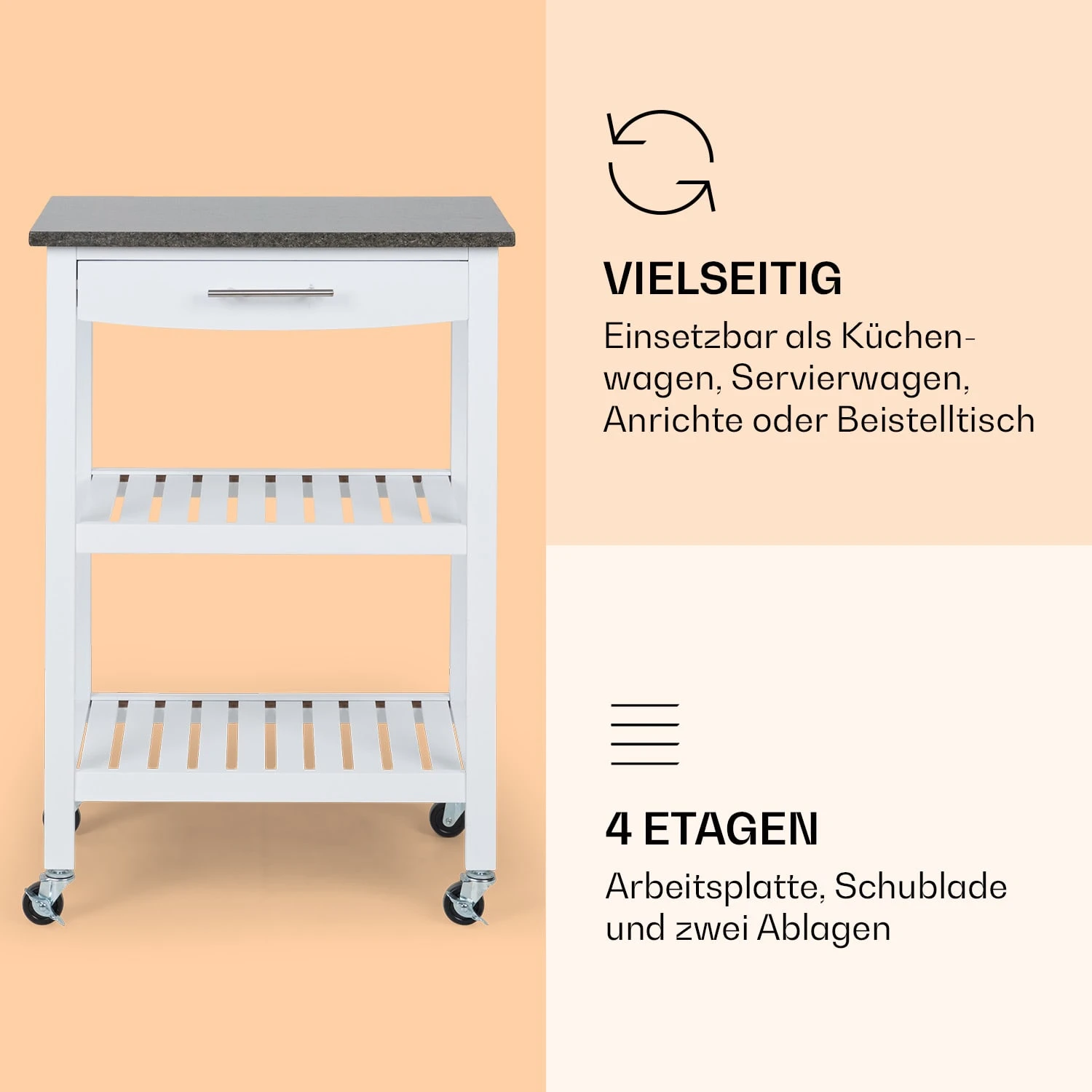 Tennessee Servierwagen Küchenwagen 4 Etagen Holz Granit Mobil – Bild 4