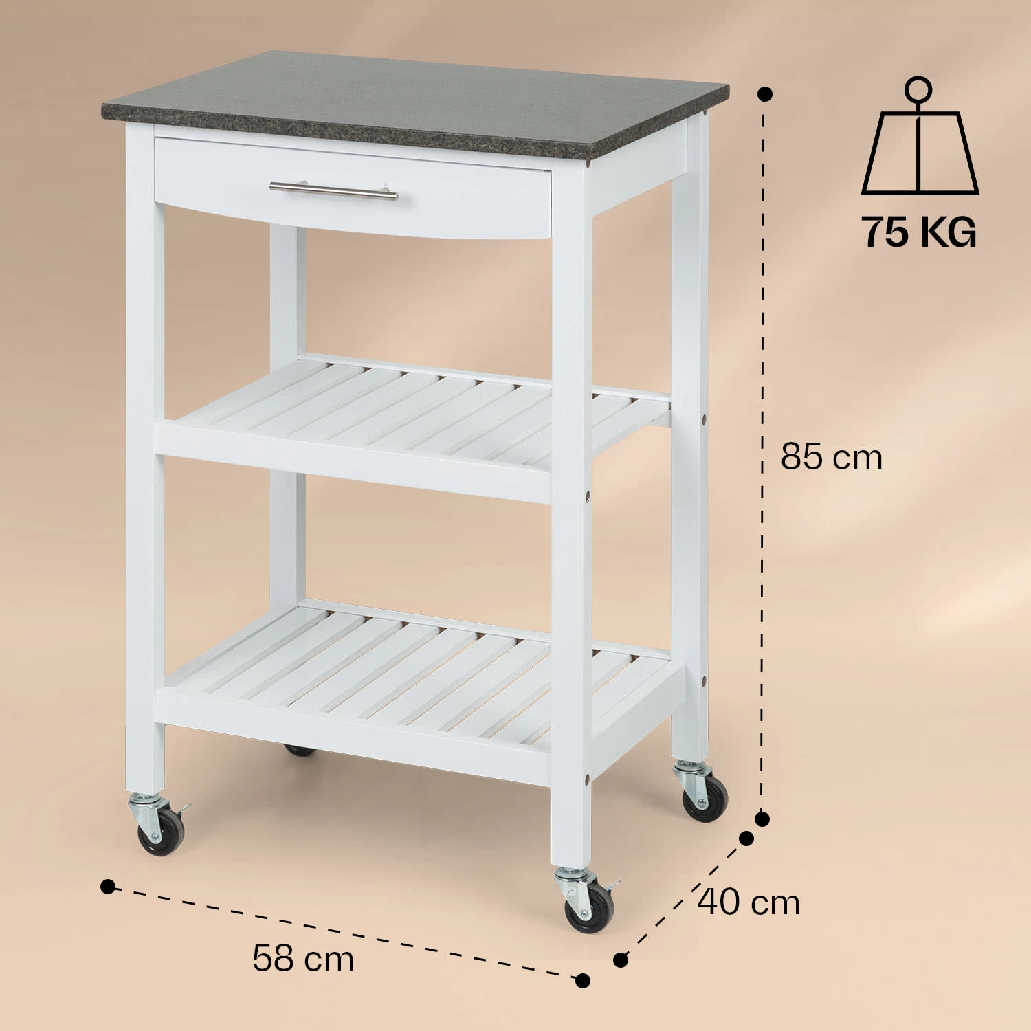 Tennessee Servierwagen Küchenwagen 4 Etagen Holz Granit Mobil – Bild 6