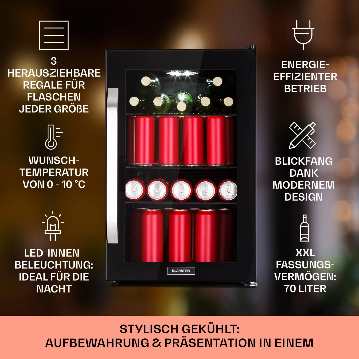 Beersafe 70 Bierzeit Edition Kühlschrank 70 Ltr 3 Böden Glas Edelstahl – Bild 2