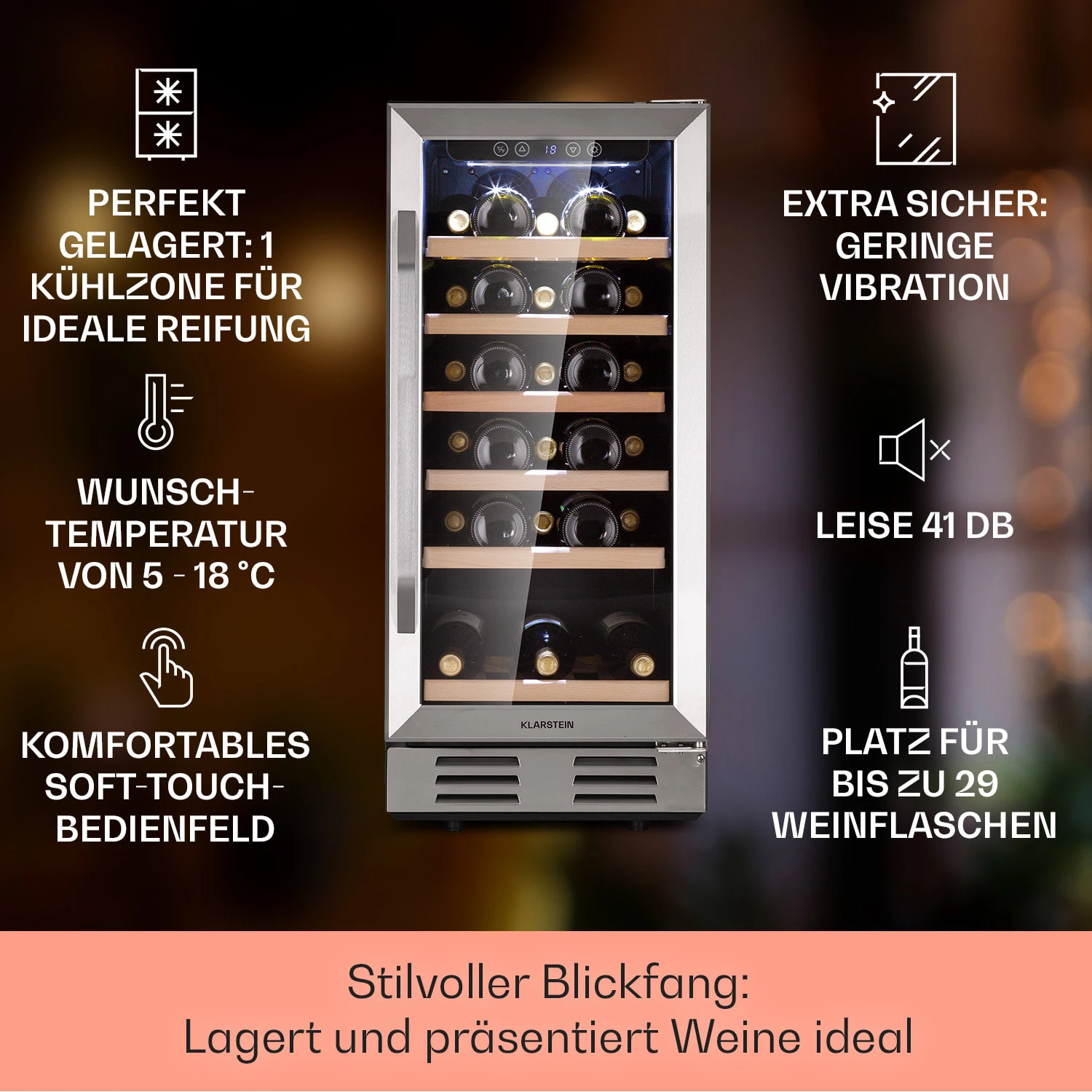 Vinovilla 29 Built-In Weinkühlschrank 81 L / 29 Fl. Glastür Edelstahl – Bild 2