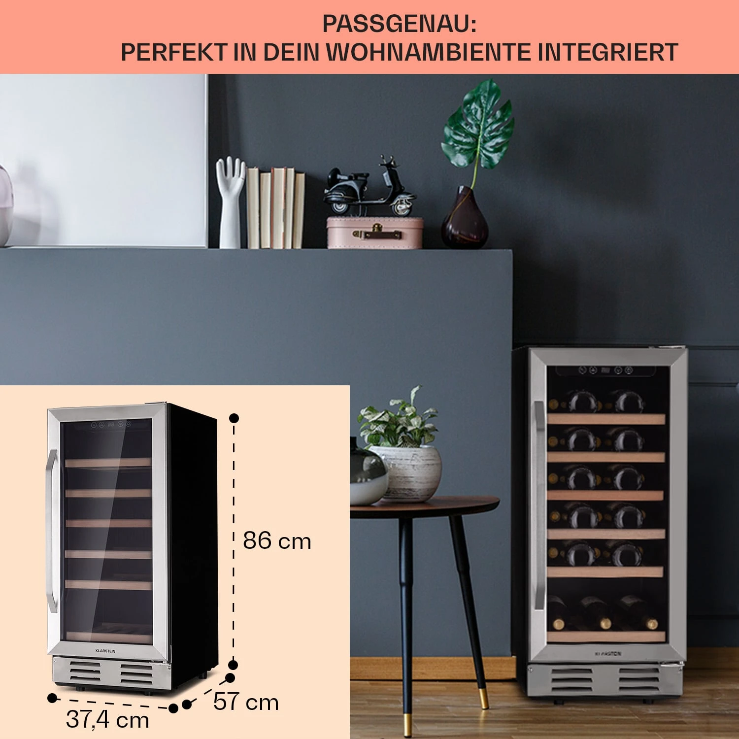 Vinovilla 29 Built-In Weinkühlschrank 81 L / 29 Fl. Glastür Edelstahl – Bild 6