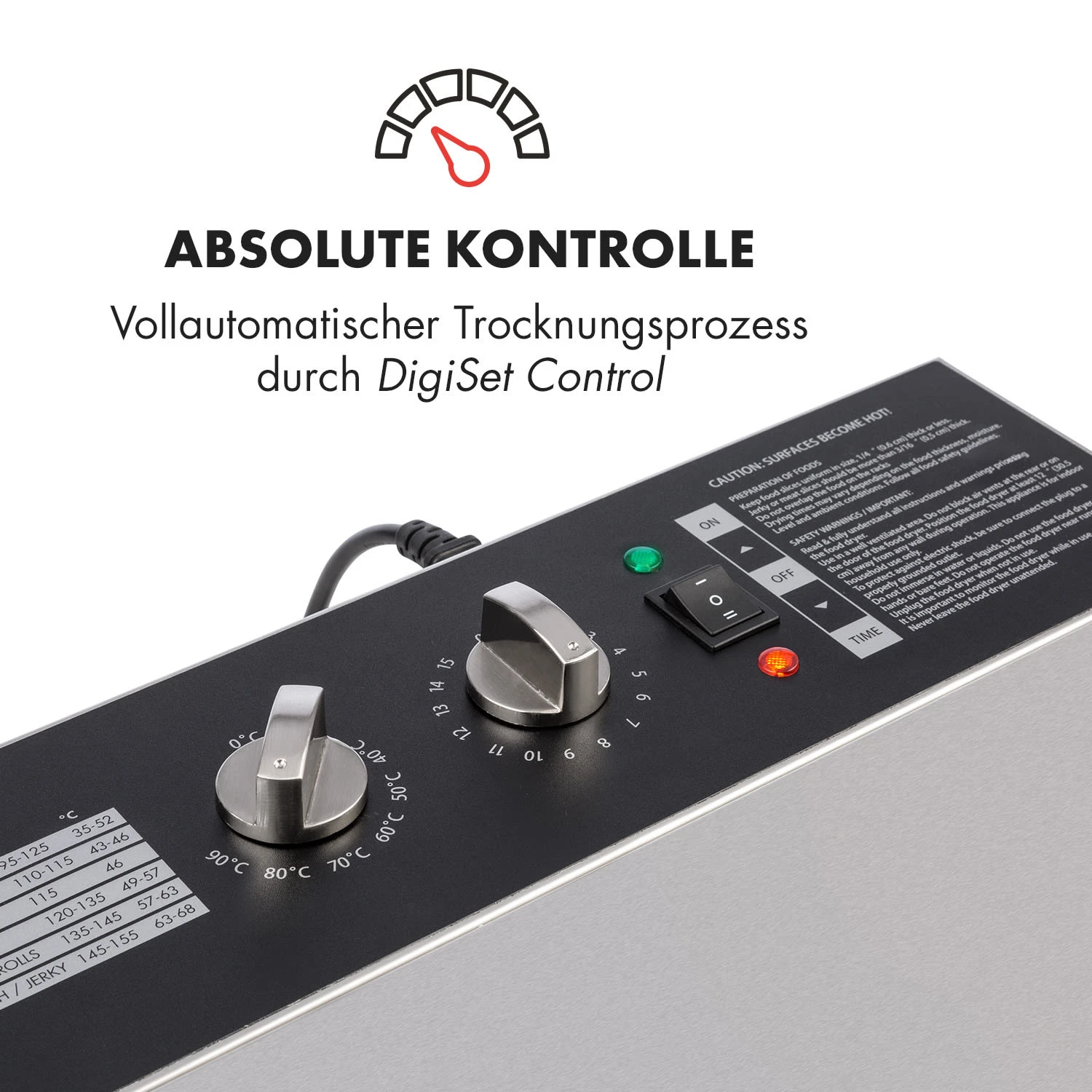 Master Jerky 16 Dörrautomat + Fleischhaken Set 1500W 40-90 °C 15h-Timer Edelstahl Silber – Bild 4